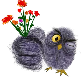 🌹 08d1d4ff Eule, Blume, süß, Cartoon, skurril, Illustration whatsapp sticker