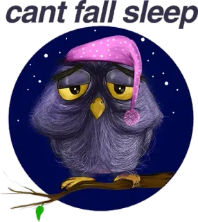 👁 49558e3f cant fall sleep Eule, schläfrig, Nacht, Schlaflosigkeit, Cartoon, niedlich, müde whatsapp sticker