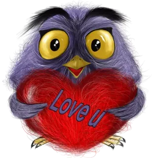 ❤️ aac814a3 Love u Eule, Liebe, Herz, süß, Cartoon, Vögel, Valentinstag whatsapp sticker