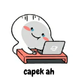 😀 68debf5c capek ah cute, working, tired, cartoon, laptop telegram sticker