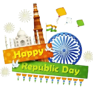 😀 e05ffc99 Happy Republic Day Ngày Cộng hòa, Ấn Độ, Taj Mahal, Qutub Minar, Diều, Lễ kỷ niệm telegram sticker