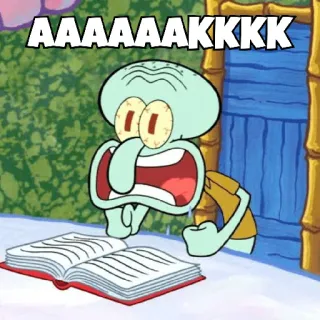 😀 3b8ee3b8 Squidward SpongeBob SquarePants AAAAAAAKKKKK Calamardo, Bob Esponja, dibujos animados, Nickelodeon, meme, pánico, leyendo whatsapp sticker