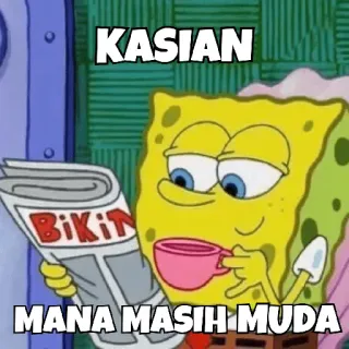 😀 901371d7 Spongebob KASIAN
MANA MASIH MUDA Bob Esponja, Meme, Dibujos animados, Divertido, Indonesio whatsapp sticker