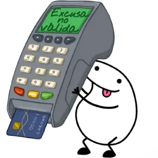 😀 13eb1445 Excusas no válida cartão de débito, não, inválido, desculpa, pagamento, desenho animado, boneco palito telegram sticker