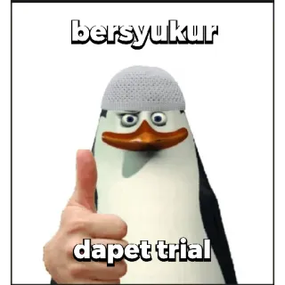 π d3119931 bersyukur
dapet trial penguin, hat, thumbs up, cartoon, grateful, trial telegram sticker