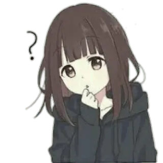 😀 1e851656 Аниме девушка, В замешательстве, Вопросительный знак, Думает, Мультфильм, Милый, Персонаж whatsapp sticker