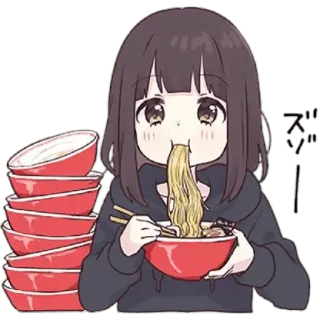 😀 4cf21c58 ズズー Аниме, Девушка, Рамен, Лапша, Еда, Еда, Каваий, Чиби whatsapp sticker