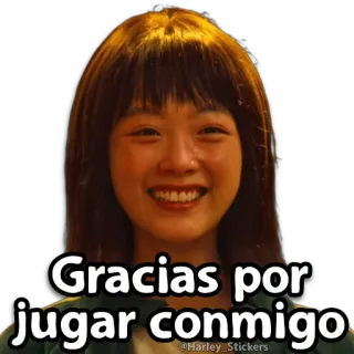 😀 08656a4a Gracias por jugar conmigo thanks, game, spanish, woman, smile telegram sticker