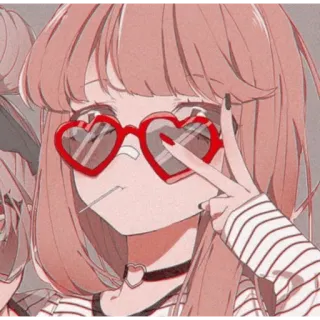 😀 31697752 Dziewczyna anime, Okulary serca, Znak pokoju, Słodki, Kreskówka, Naklejka telegram sticker