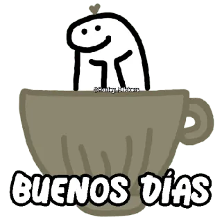😀 c6e15597 BUENOS DÍAS buenos días, café, taza, saludo, Flork telegram sticker