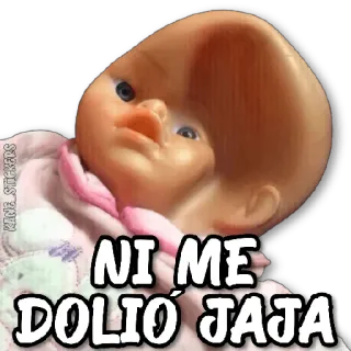😀 4142d9b4 NI ME DOLIO JAJA boneca, engraçado, humor, meme telegram sticker