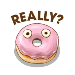 🍒 ef1b0fe8 REALLY? Bánh rán, Ngạc nhiên, Đồ ăn, Câu hỏi, Màu hồng, Phim hoạt hình telegram sticker