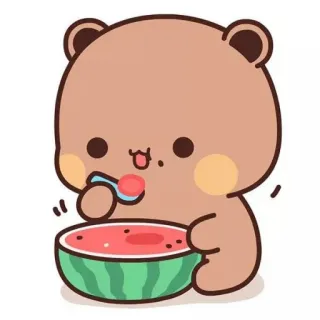 🍄 ad53a6c7 gấu, dưa hấu, dễ thương, hoạt hình, thức ăn, ngọt, kawaii telegram sticker