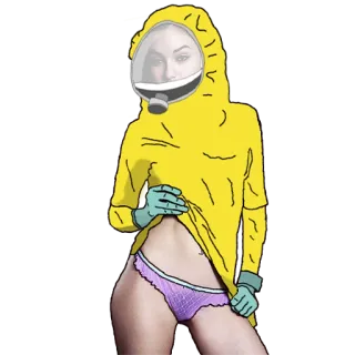 🛡 e56beb23 kobieta, kombinezon ochronny, bielizna, żółty, naklejka, kreskówka, rękawice telegram sticker