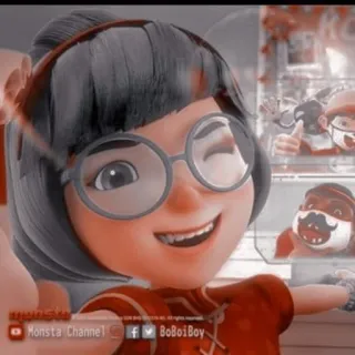 👾 8bf71902 BoBoiBoy monsta мультфильм, девушка, очки, подмигивание, милый telegram sticker