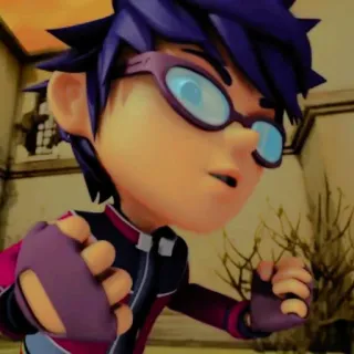 🥢 8d939b79 мультик, аниме, персонаж, фиолетовые волосы, очки, боевая стойка telegram sticker