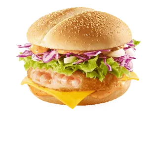 🍔 269edd82 burger, food, sandwich, shrimp, cheese, lettuce, red cabbage, sesame bun whatsapp sticker