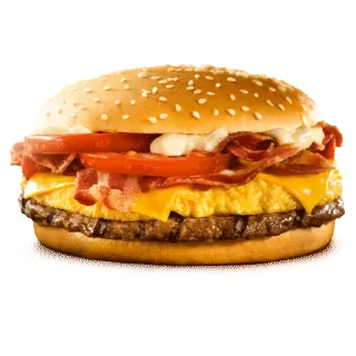 🍔 63a93eb6 burger, food, sandwich, cheese, tomato, bacon, sesame, bun whatsapp sticker