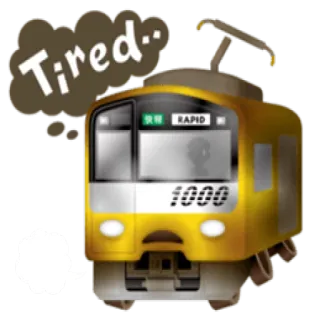 😰 b3fa12ca Tired.. train, fatigué, transport, jaune, locomotive telegram sticker
