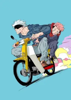 🛵 0e6ff988 Gojo Satoru and Itadori Yuji Jujutsu Kaisen Anime, Jujutsu Kaisen, Gojo Satoru, Itadori Yuji, Motocicleta, Dibujo animado telegram sticker