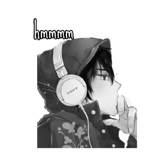 🤨 3391726a hmmmm Anime, Con trai, Tai nghe, Suy nghĩ, Hmmm telegram sticker