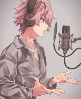 🎤 23754914 Аниме, Мужчина, Поёт, Микрофон, Наушники whatsapp sticker