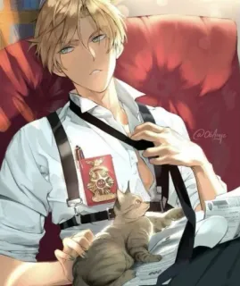 🐈 4a90459a аниме, кот, блондинка, мужчина, сидящий whatsapp sticker