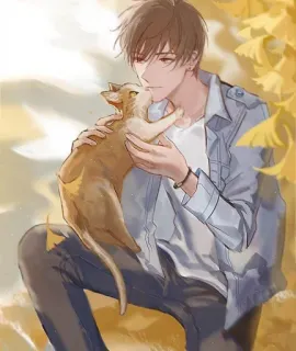 😻 707c9e66 Аниме, Мужчина, Кот, Питомец, Милый, Парень whatsapp sticker