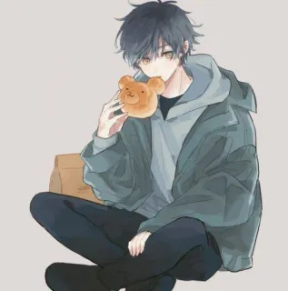 🧸 73816865 аниме парень, милый, ест, медведь, расслабленный whatsapp sticker