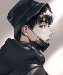 😒 77978976 Аниме, Парень, Шляпа, Маска, Мультфильм whatsapp sticker