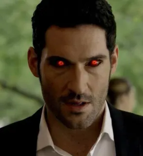 😡 2b801a86 Lucifer Morningstar Lucifer teufel, luzifer, rote augen, tv serie, fuchs, übernatürlich, tom ellis telegram sticker