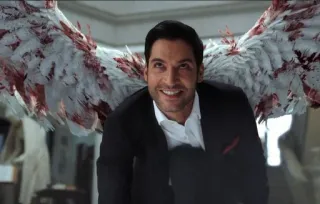 😁 87ad9bd1 Lucifer Morningstar Lucifer Lucifer, Tom Ellis, Teufel, Flügel, Engel telegram sticker