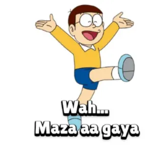 🥳 708ef5f3 Wah... Maza aa gaya cartone animato, gioioso, eccitato, hindi, testo, celebrazione whatsapp sticker