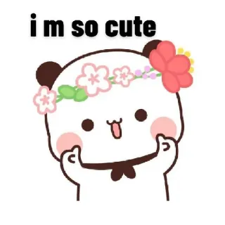 🤩 739a222c I'm so cute cute, panda, flower crown, kawaii, cartoon, adorable telegram sticker