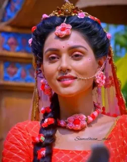 🌸 2f796a15 Samedhan_chad donna, ritratto, indiana, tradizionale, trucco, fiori, gioielli telegram sticker