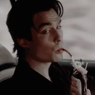 🥤 5d44b160 Damon Salvatore The Vampire Diaries 뱀파이어, 피, 이안 소머헐더, TV 프로그램, 배우, 마시는 whatsapp sticker