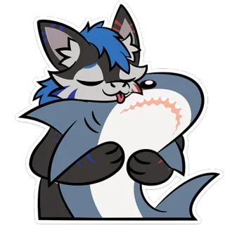 🤗 7aa57ca1 Furry, Hai, Umarmung, Anthropomorph, Cartoon, Tier telegram sticker