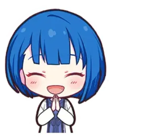 🎤 30c8457a 애니메이션, 치비, 귀여운, 파란 머리, 인사 telegram sticker