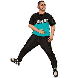 🕺 9164ccd5 LIT ENERGY énergie folle, homme, personne, t-shirt, noir, bleu sarcelle, dessin animé whatsapp sticker