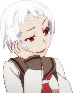 😈 a33ed25b アニメ, 女の子, 白髪, 制服, 笑顔 whatsapp sticker