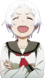😂 a4d827d7 アニメ, 女の子, 白い髪, 笑顔, 制服 whatsapp sticker