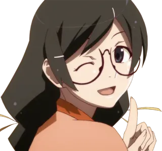 😉 a6dd9d5d アニメ, 女の子, 眼鏡, ウィンク whatsapp sticker