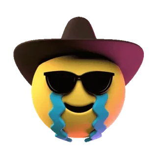 😭 bf81ec3d Emoji, piangere, occhiali da sole, cappello da cowboy, triste, giallo telegram sticker
