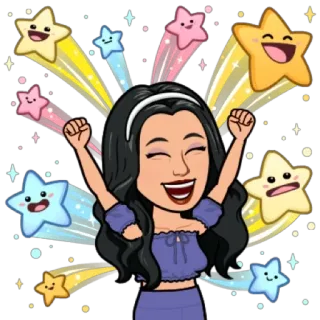 🥳 720d3f0e Bitmoji, estrellas, emocionado/a, feliz, dibujos animados, mujer telegram sticker