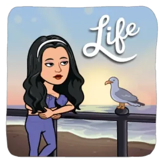 🙂 c256b249 Life Bitmoji, playa, atardecer, vida, gaviota, dibujos animados telegram sticker