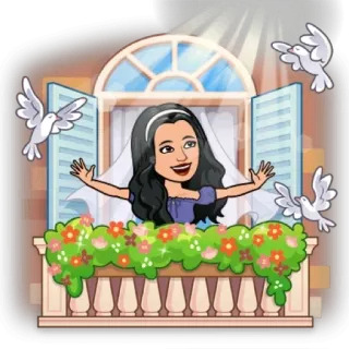 🌝 ccb0998d Bitmoji, Balcón, Ventana, Flores, Palomas, Dibujos animados telegram sticker