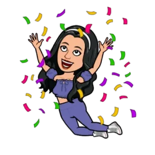 🤩 fe23be24 celebración, confeti, alegre, dibujos animados, mujer, felicidad, emocionada telegram sticker