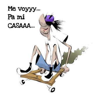 🚌 32be8028 Me voyyy... Pa mi CASAAA... kartun, skateboard, berangkat, rumah, karakter, komik whatsapp sticker