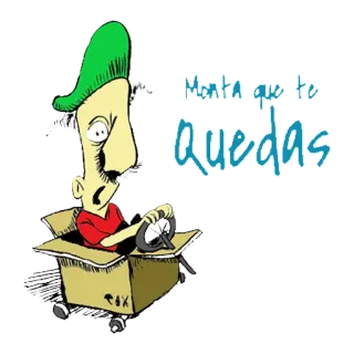 🚌 b6b47b33 Monta que te quedas kartun, menyetir, mobil, kotak, lucu, humor, pria, topi hijau whatsapp sticker