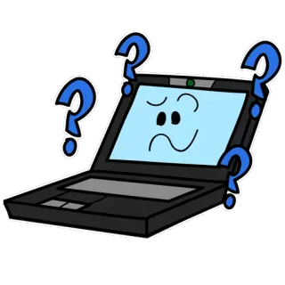 💻 5c2b1b12 laptop, znaki zapytania, komputer, kreskówka, technologia, pytanie, pomoc, zdezorientowany telegram sticker